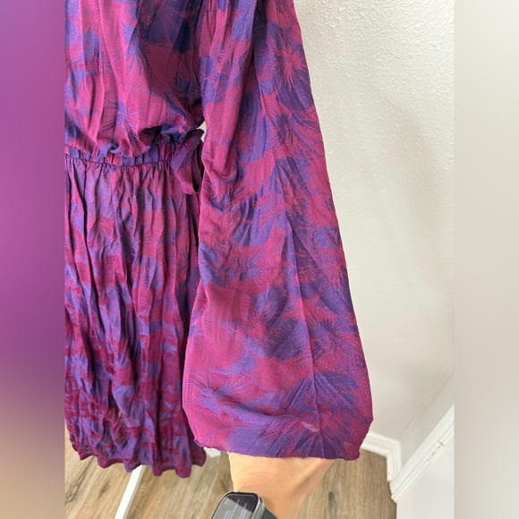 ZARA Wrinkled Jacquard Floral Midi Dress Dark Maroon Cut Out Sz M-L - Picture 8 of 13